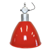 Large Red Painted Industrial Factory Lamp from Elektrosvit, 1960s