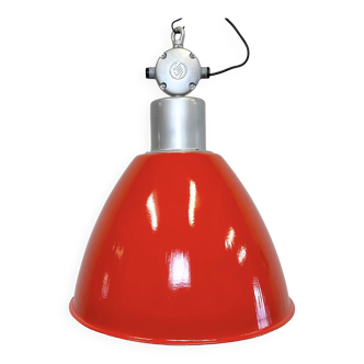 Large Red Painted Industrial Factory Lamp from Elektrosvit, 1960s