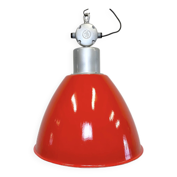 Grande lampe d'usine industrielle peinte en rouge d'elektrosvit, 1960s