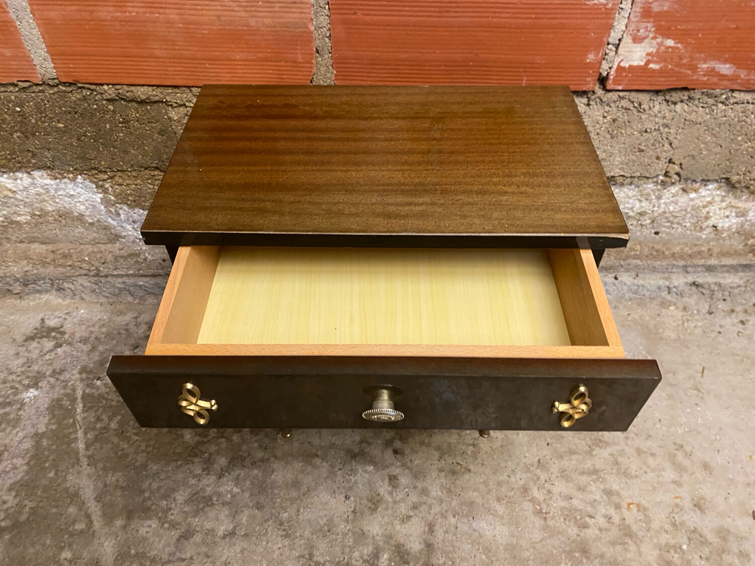 Antique Nightstand N252 Drawer Lacquered Wood Mid 20th Century Vintage