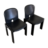 Paire de chaises 121, Afra et Tobia Scarpa pour Cassina, cuir noir