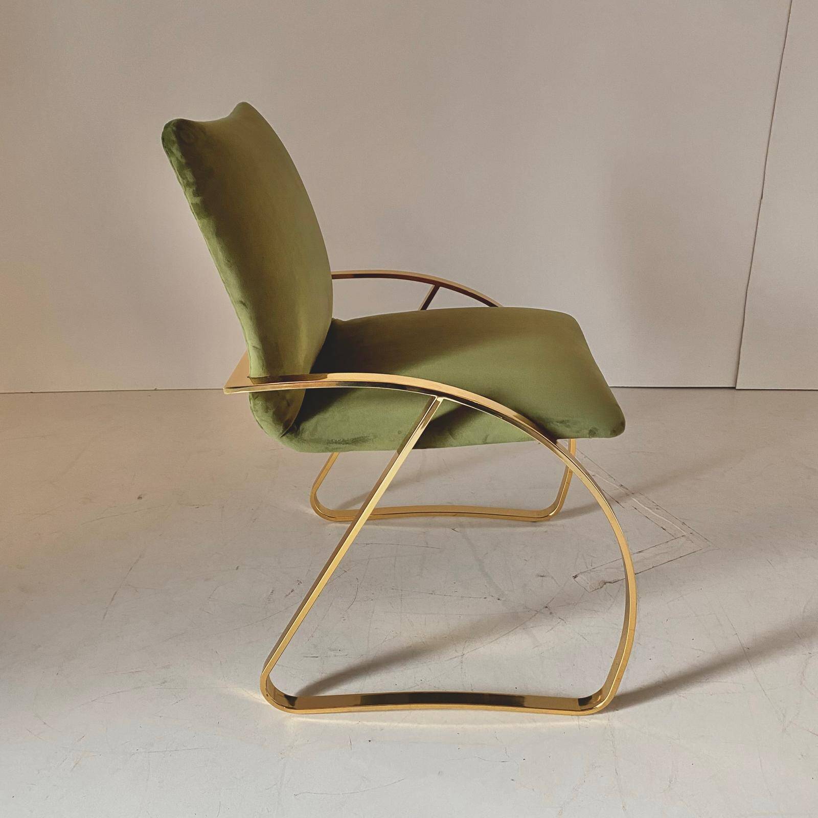 Vintage Green Velvet Office Desk Chair, Chrome Frame, Italy, 1970s