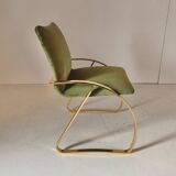 Vintage Green Velvet Office Desk Chair, Chrome Frame, Italy, 1970s