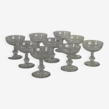 9 Coupes à champagne cristal Baccarat "Chauny "