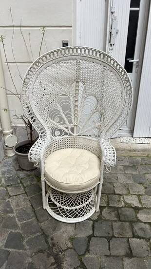 Emmanuelle armchair in white lacquered rattan