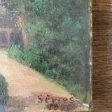 19th century French oil painting, a house and its garden, 1874