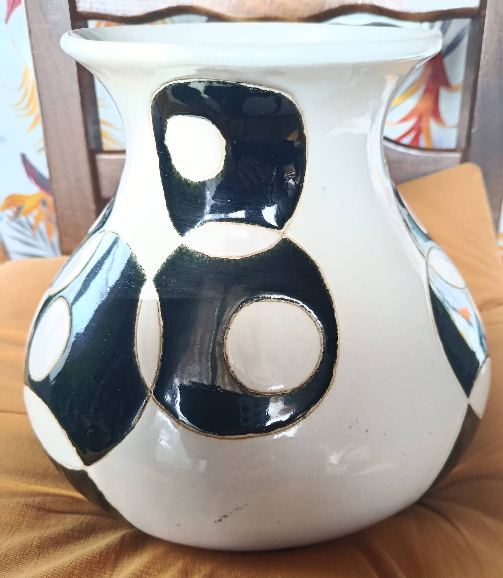 Ceramic ball vase with black and white circles Art Deco Italy Vintage 1940