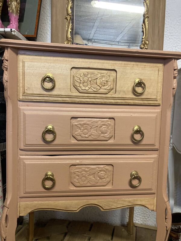 Petite commode ART DÉCO esprit coiffeuse terracotta