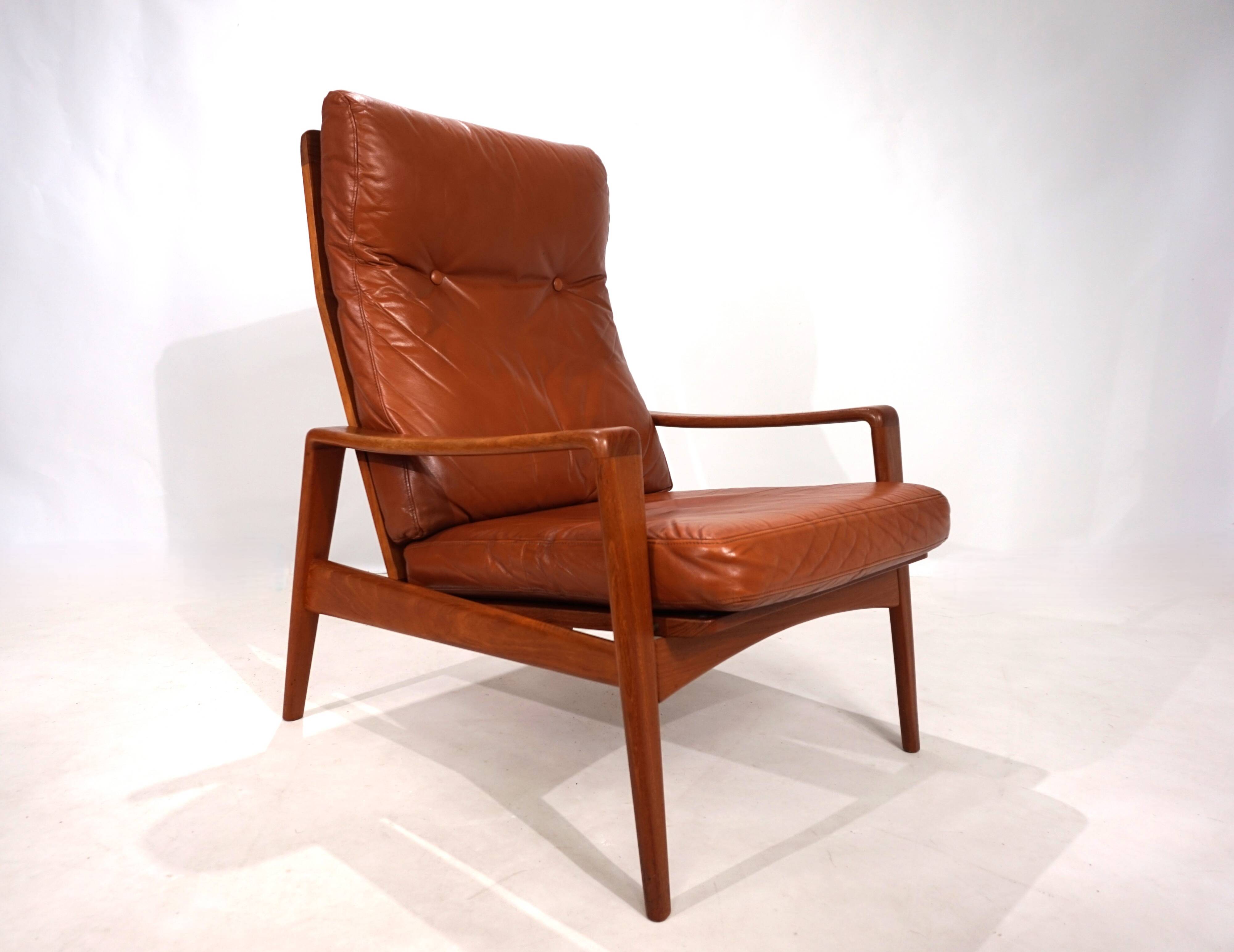 Fauteuil en cuir teck Komfort par Arne Wahl Iversen, 1960