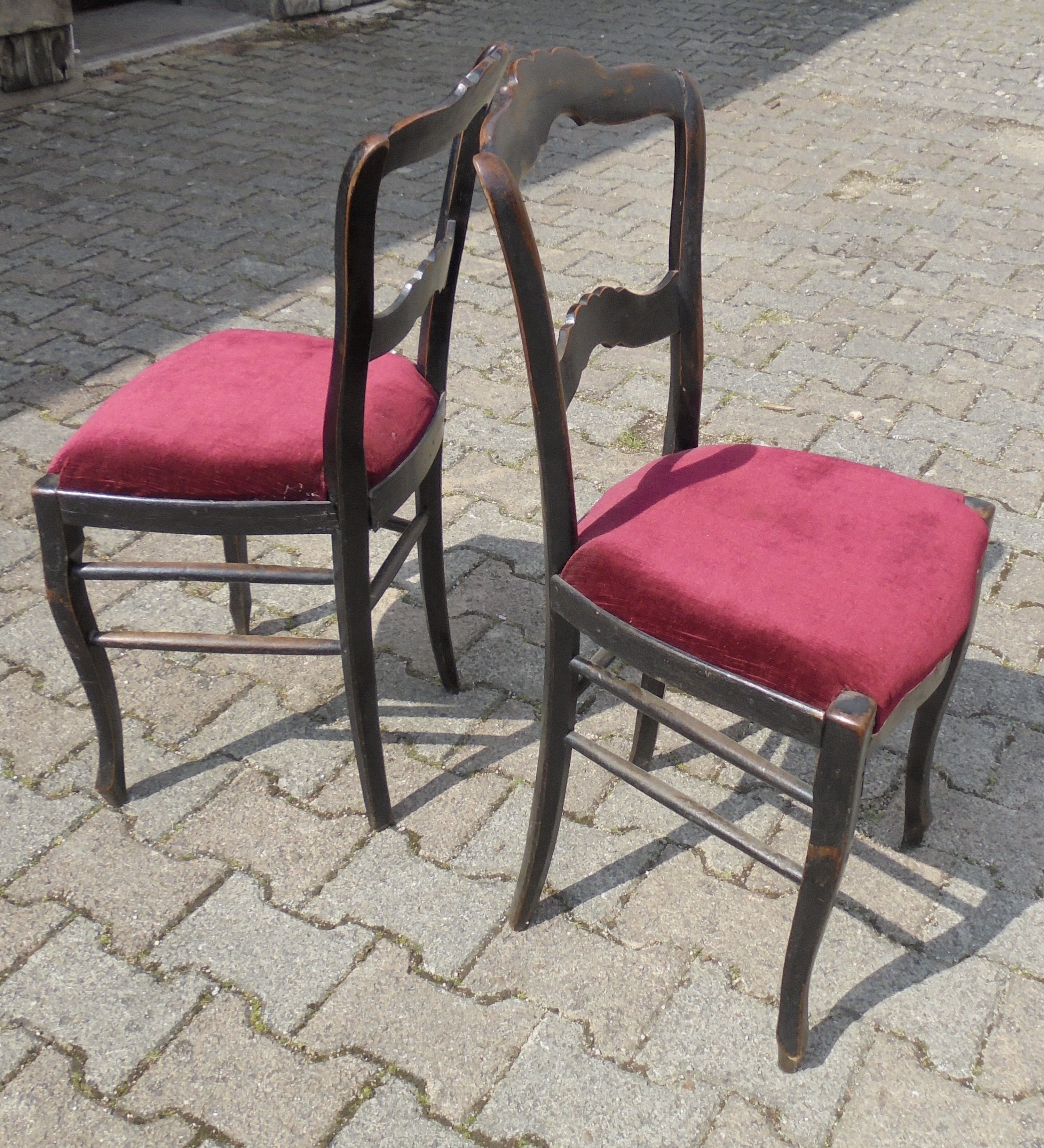 Pair of chairs Napoleon III blackened wood and seat red velvet