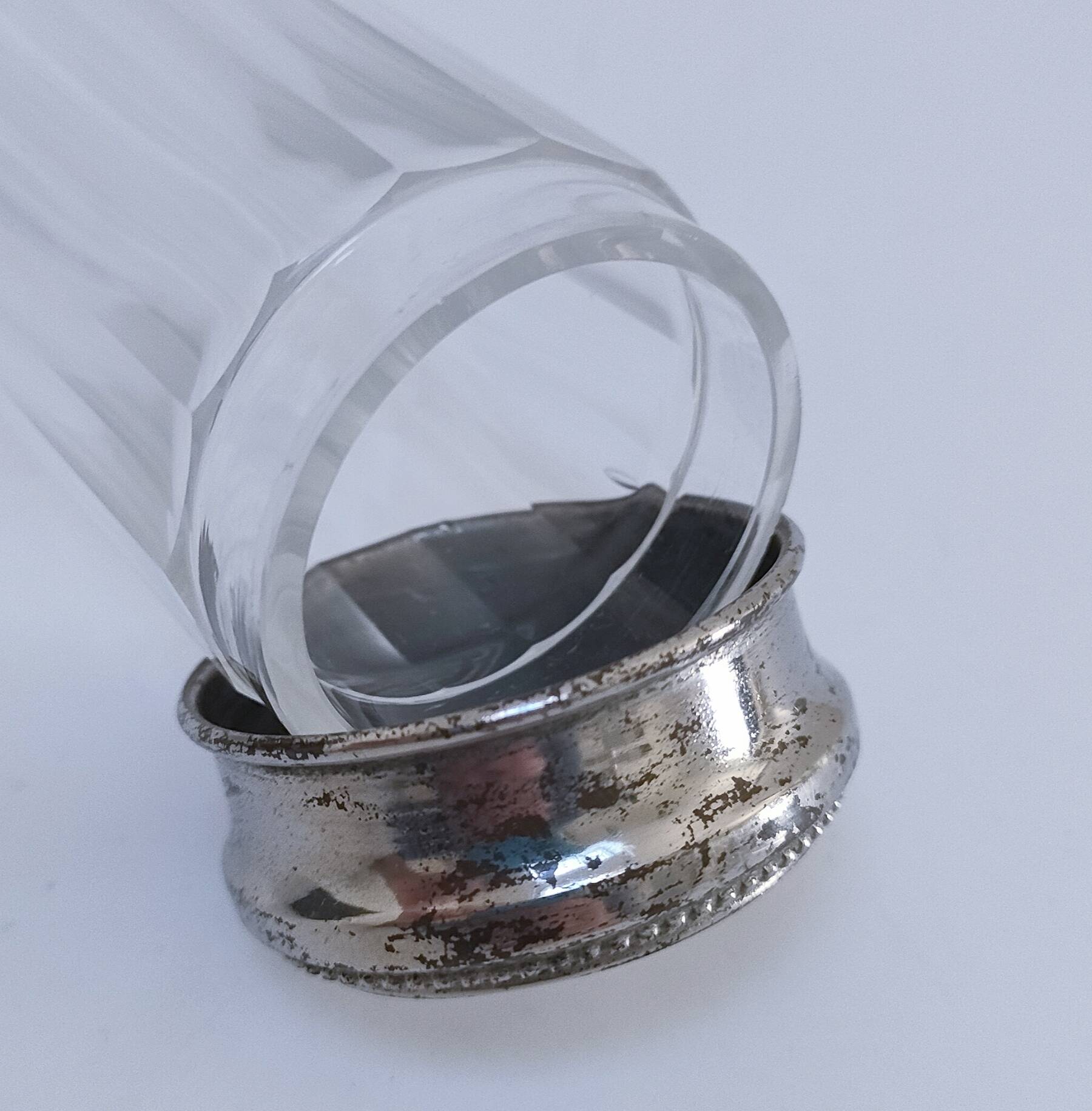 Three Art Deco crystal chrome glass bottles