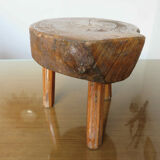 Brutalist tripod stool in solid wood 50s 60s