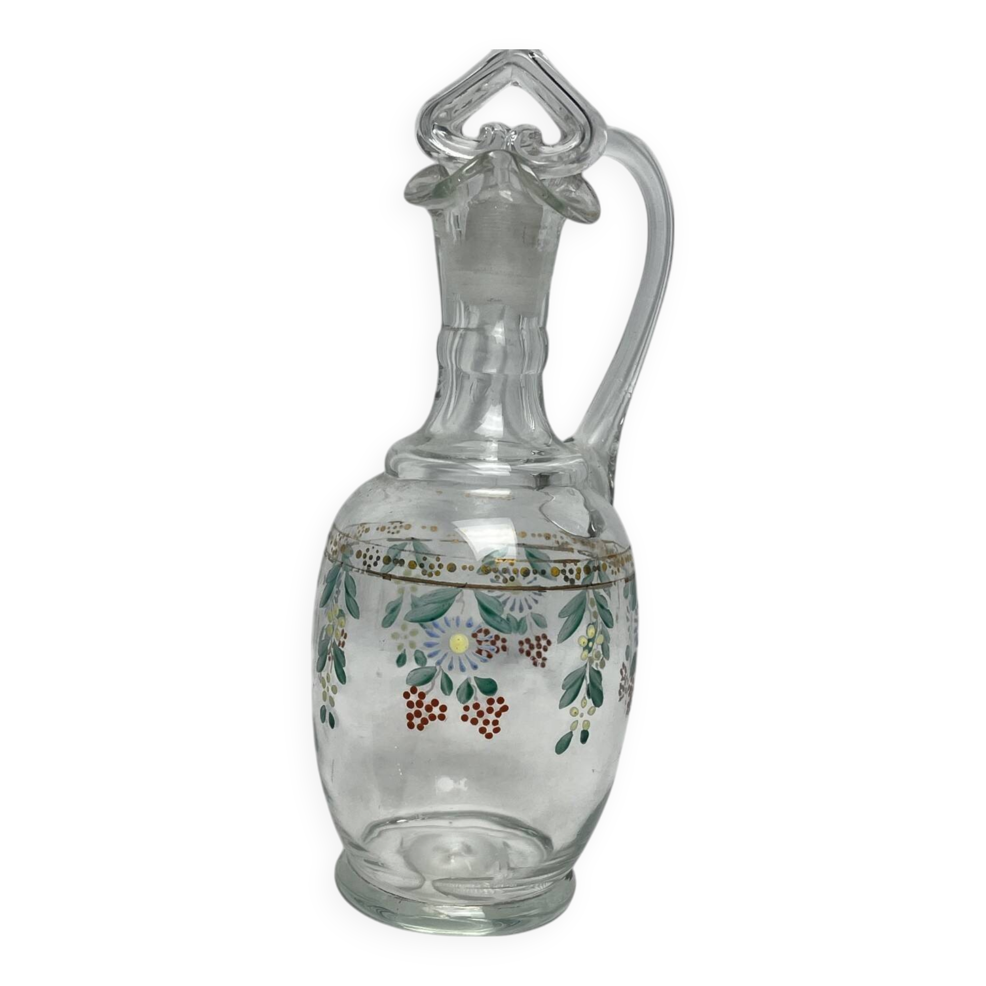 Enameled glass carafe with flower decoration circa 1900