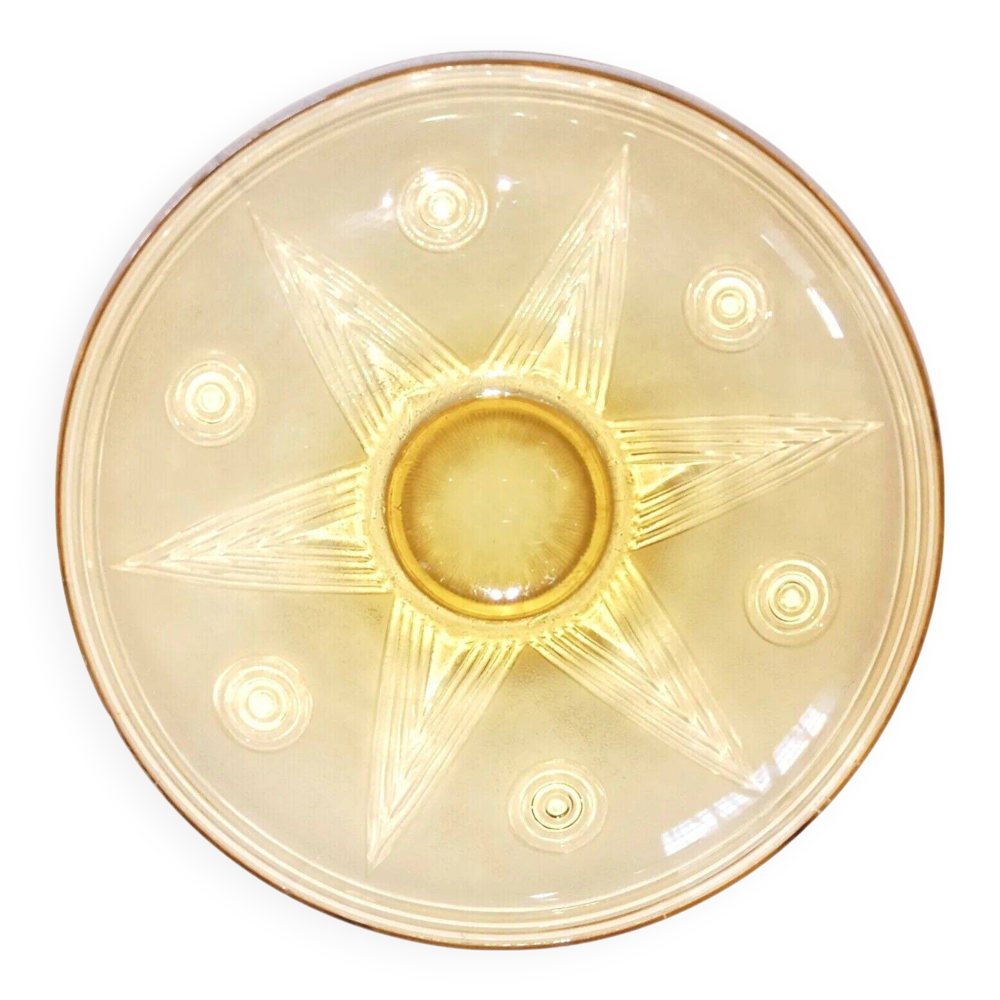 Art Deco Pressed Molded Glass Bowl, Yellow, Star Decorated