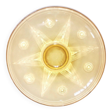 Coupe Art Déco en Verre Pressé Moulé Jaune décor en étoile