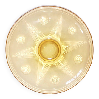 Art Deco Cup in Yellow Molded Pressed Glass with Star Decor