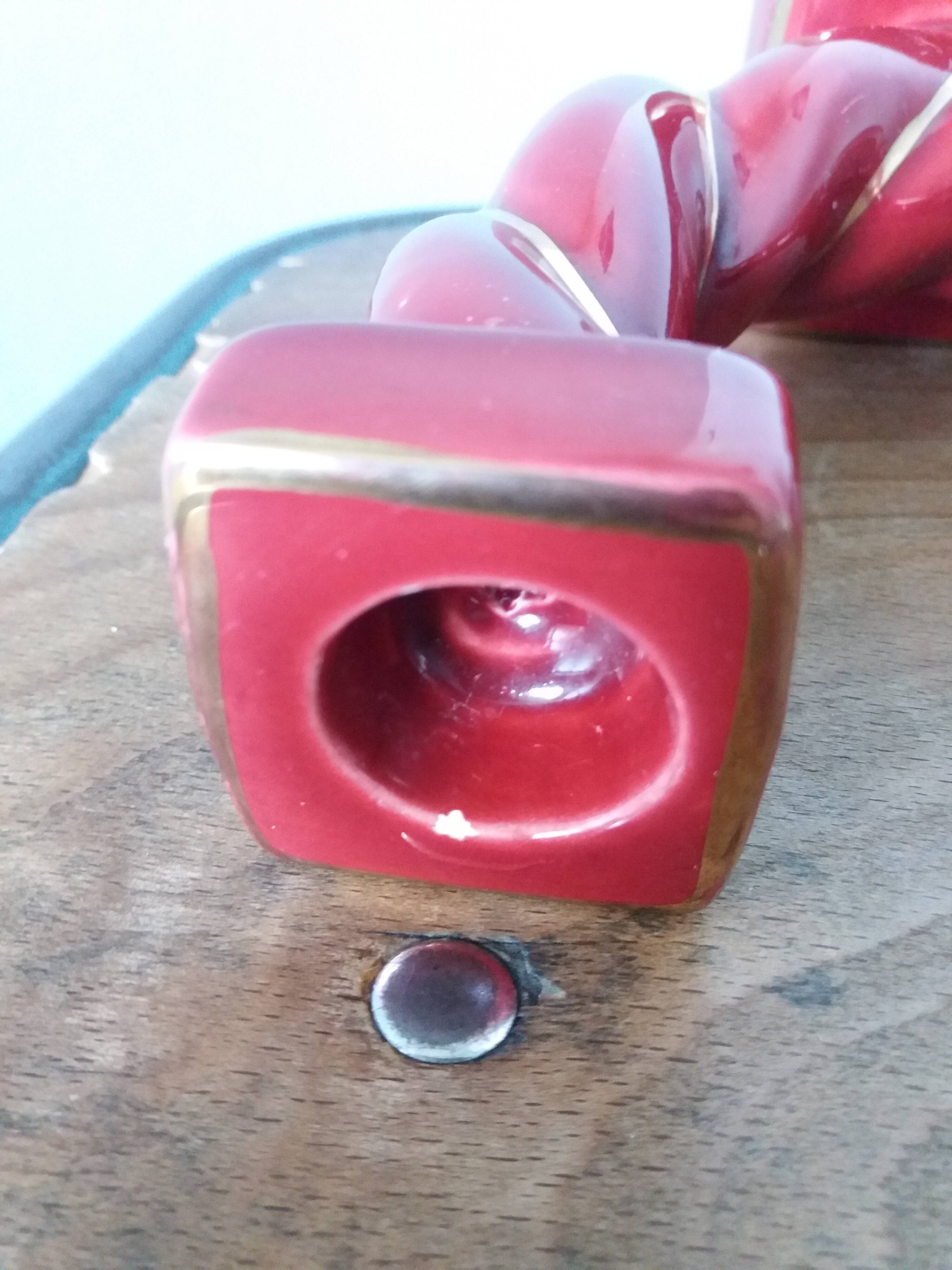 Longchamp twisted burgundy and gold candlestick holder model 1758