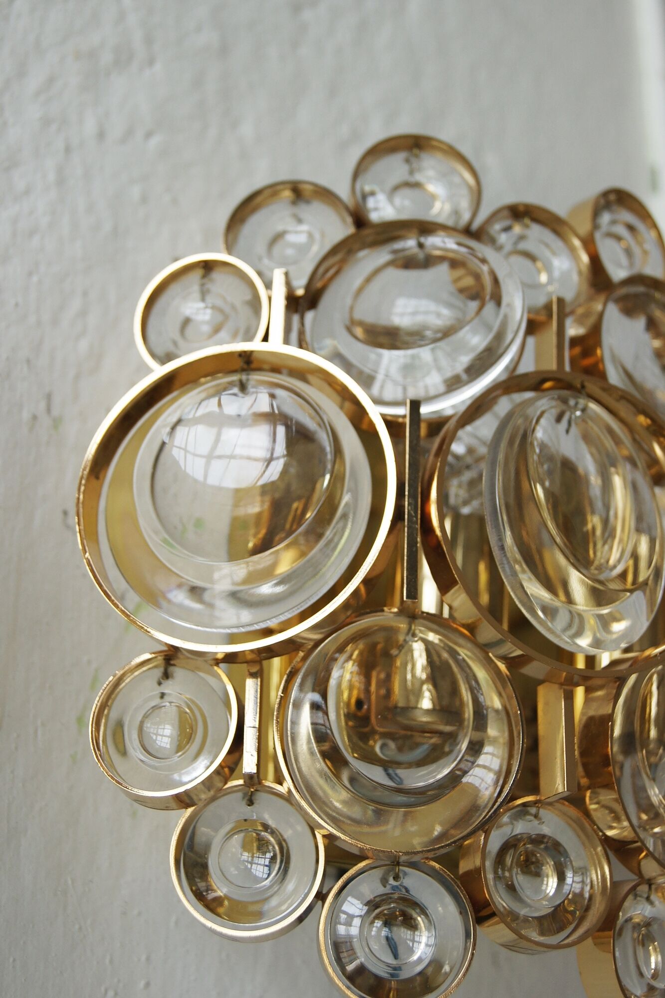 Brass and crystal glass wall lamps from Palwa