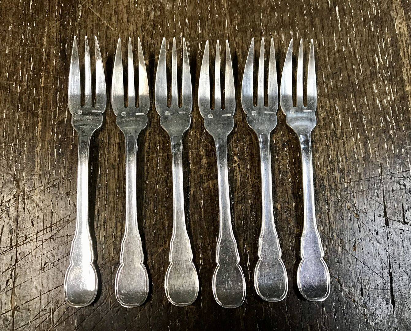 Set of 6 Boulenger silver metal cake forks