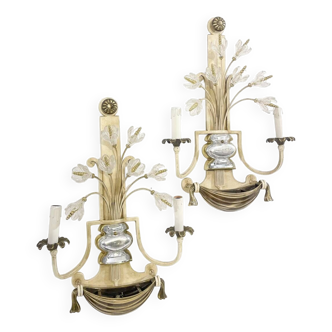 Pair of Silver Wrought Iron And Glass Wall Lights by Banci, Italy, 1940s