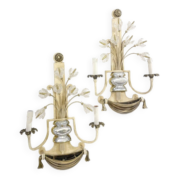 Pair of Silver Wrought Iron And Glass Wall Lights by Banci, Italy, 1940s