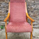 Armchair blond wood and pink velvet, vintage
