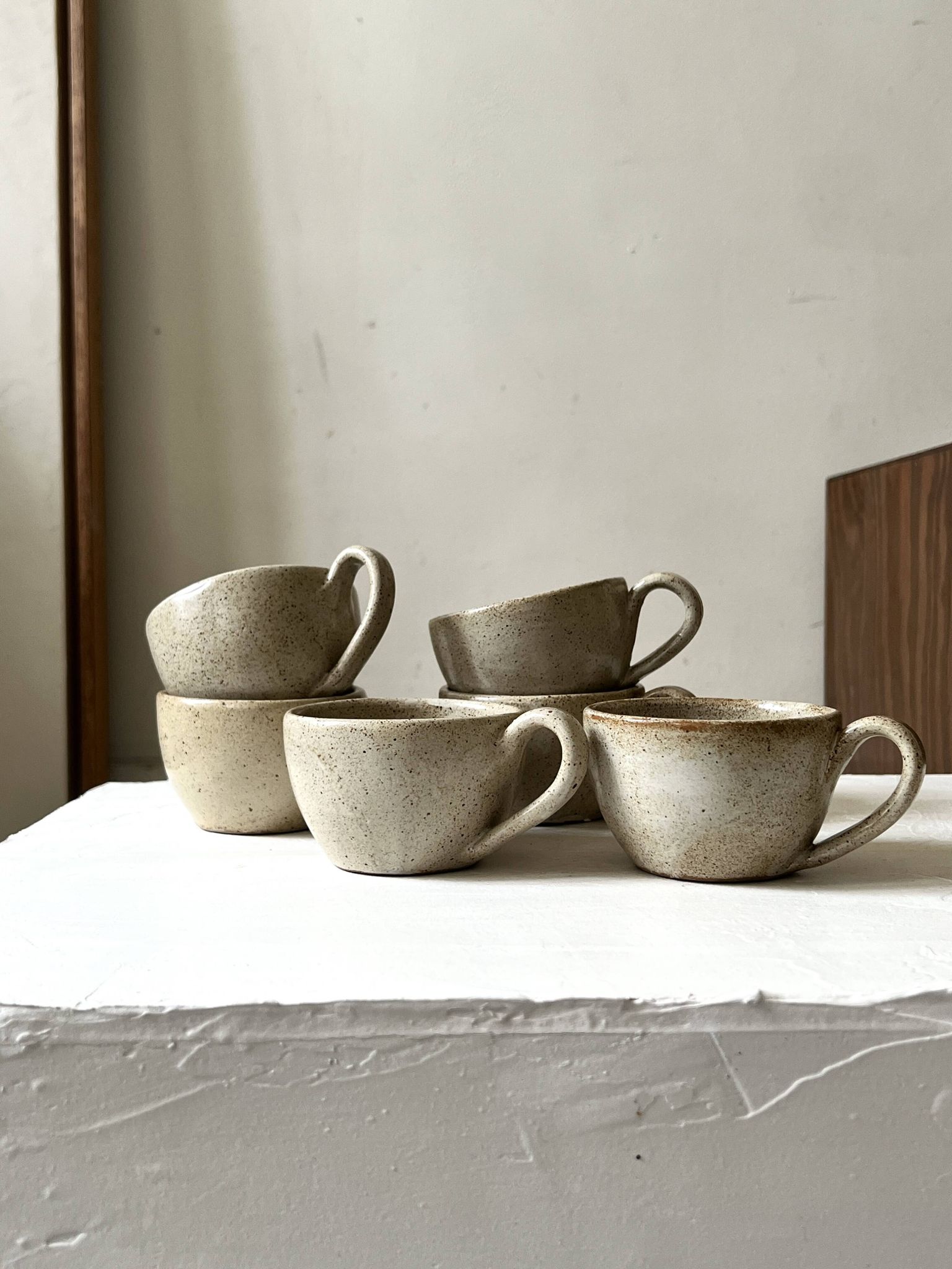 6-cup ceramic coffee service, handcrafted 1970.