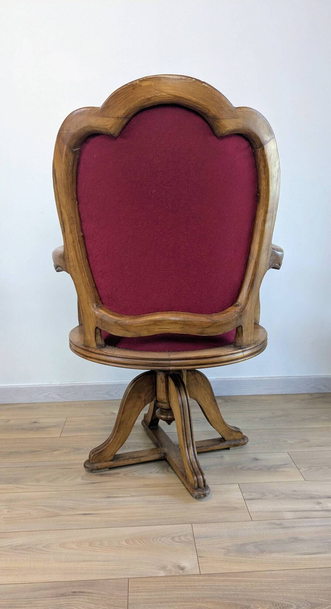 Oak and fabric captain's chair - swivel, antique studded finish