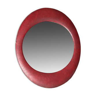 Large oval leather mirror