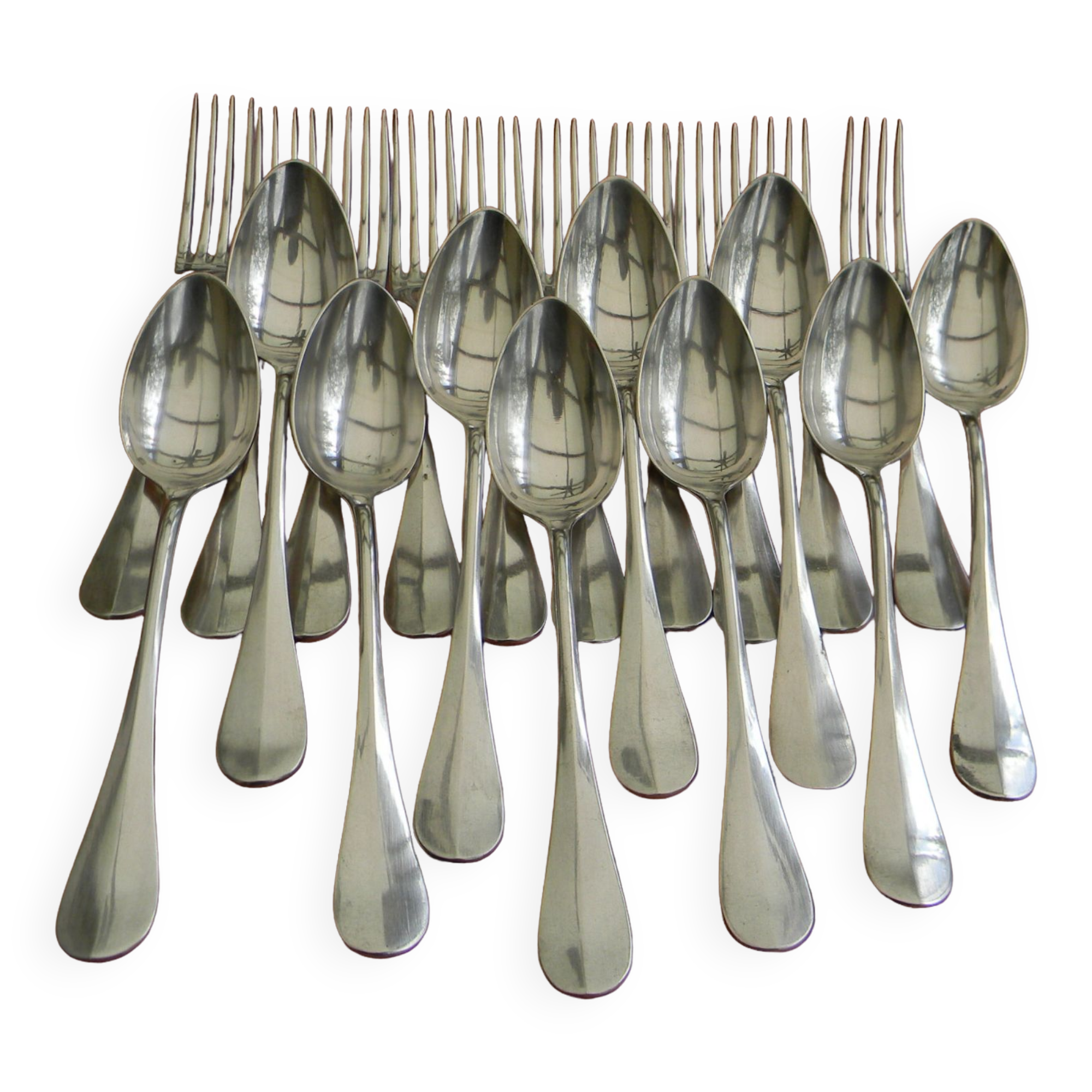 Set of 10 cutlery in silver white metal