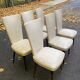 6 vintage Scandinavian chairs in solid wood and beige leather, circa 1960