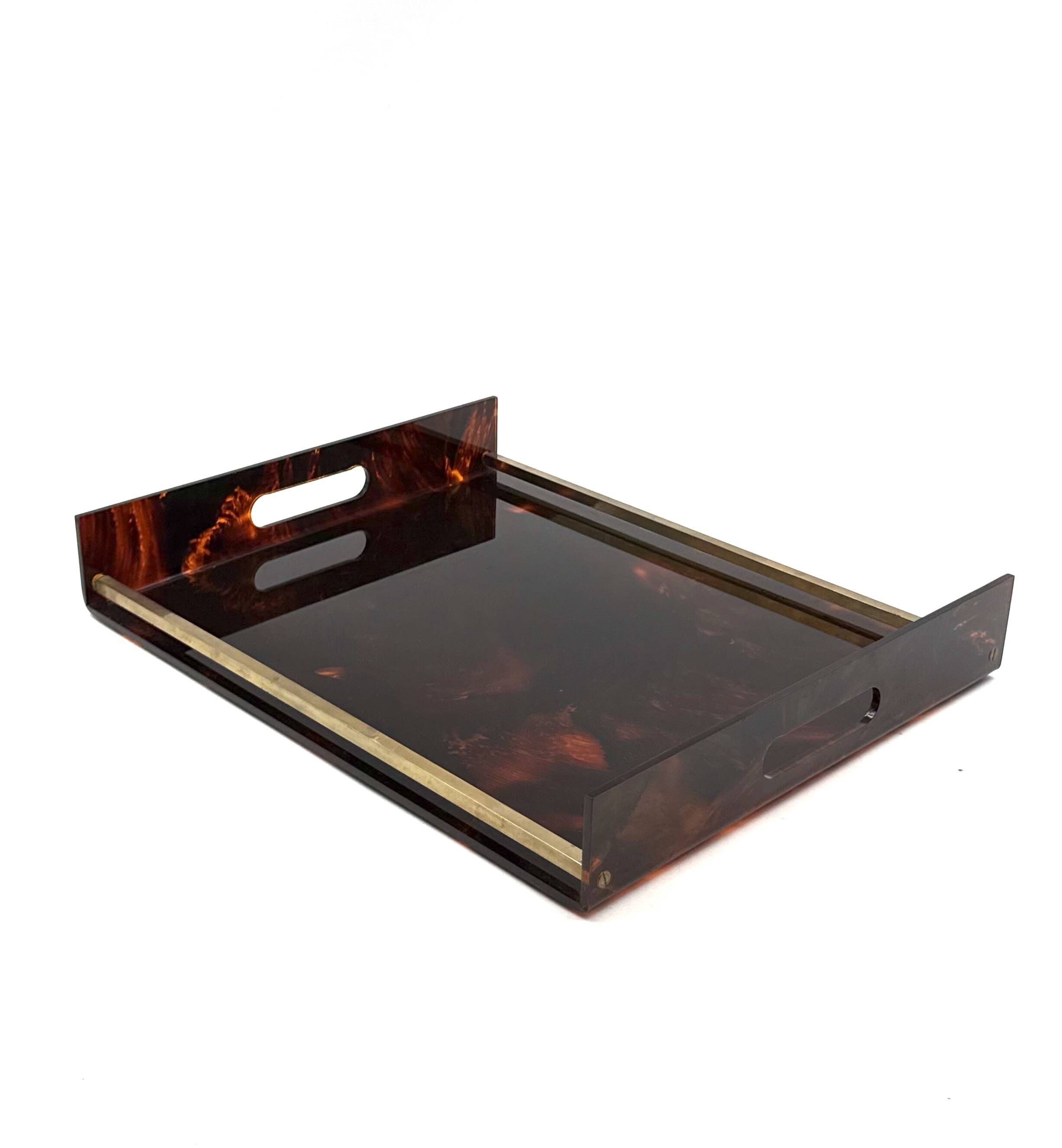Hollywood regency brass and tortoiseshell lucite tray, Italy 1970s
