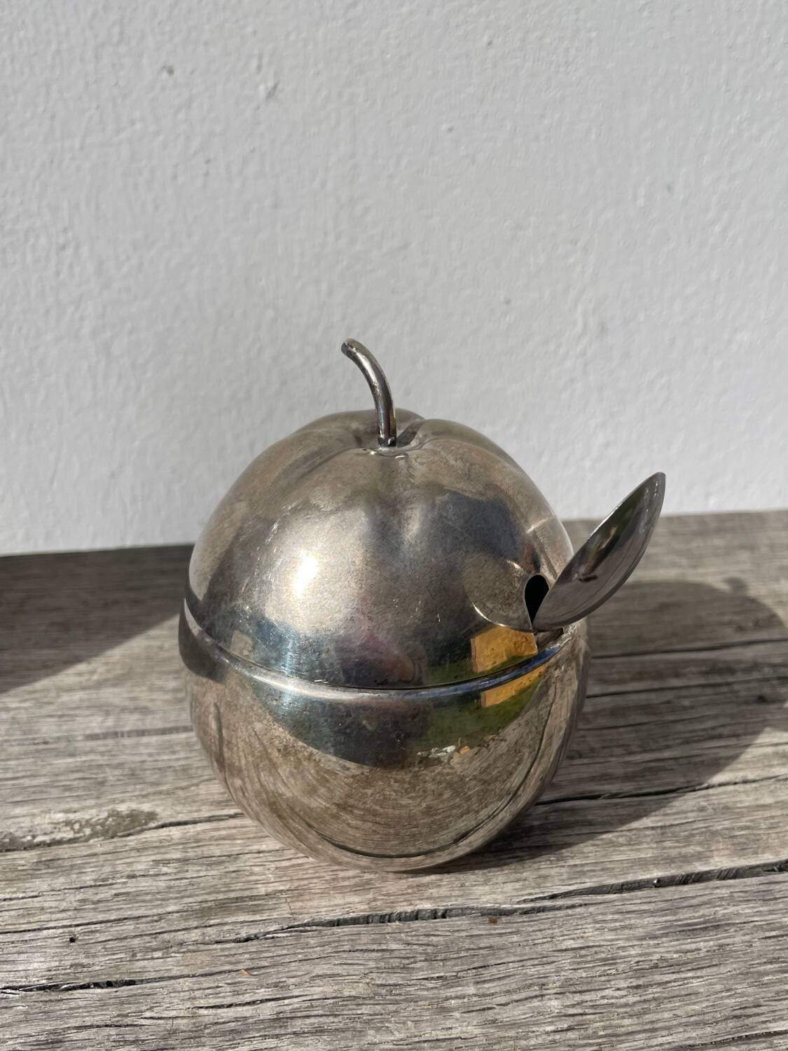 English silver plated apple sugar bowl