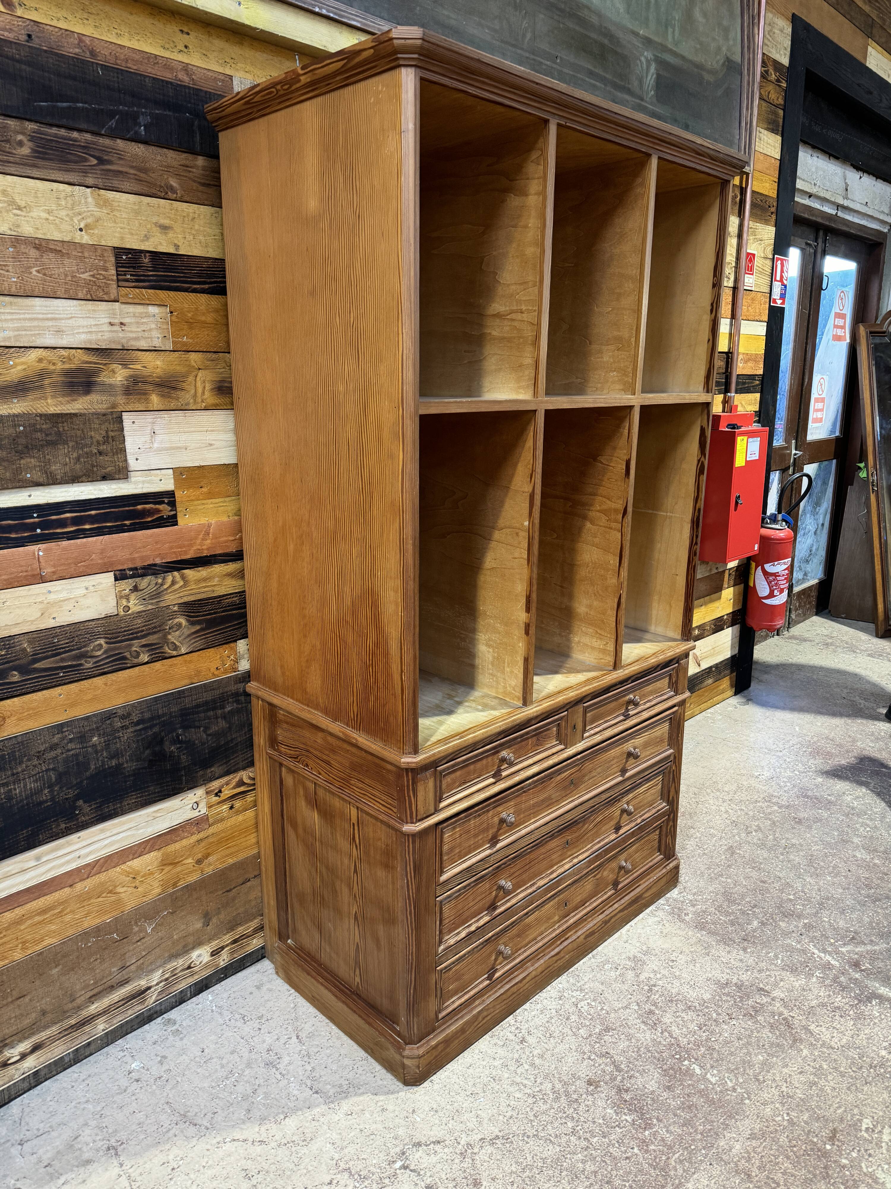 1950s pitch pine workshop cabinet