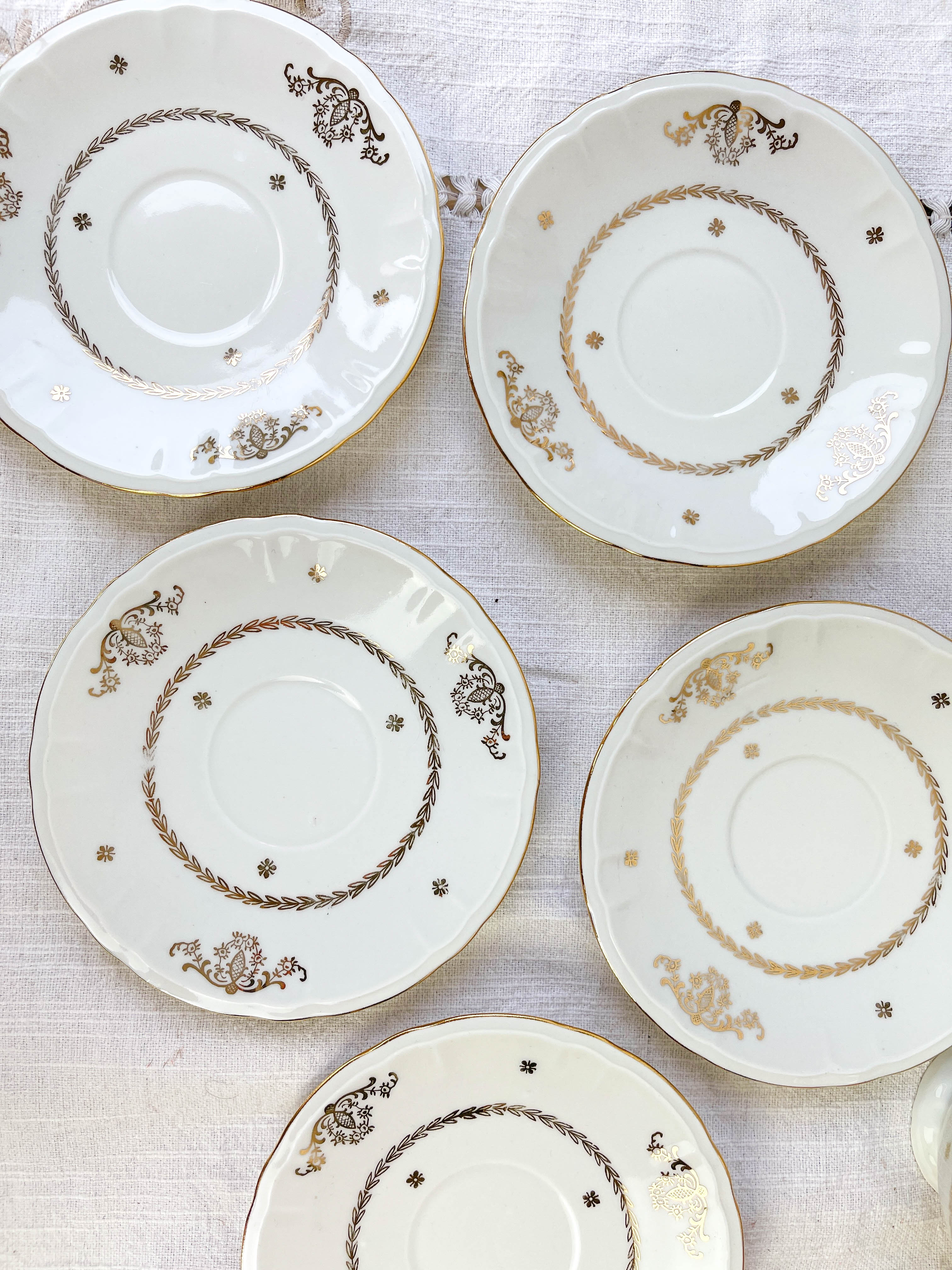 Vintage tea set in golden white porcelain CHAUVIGNY LIMOGES