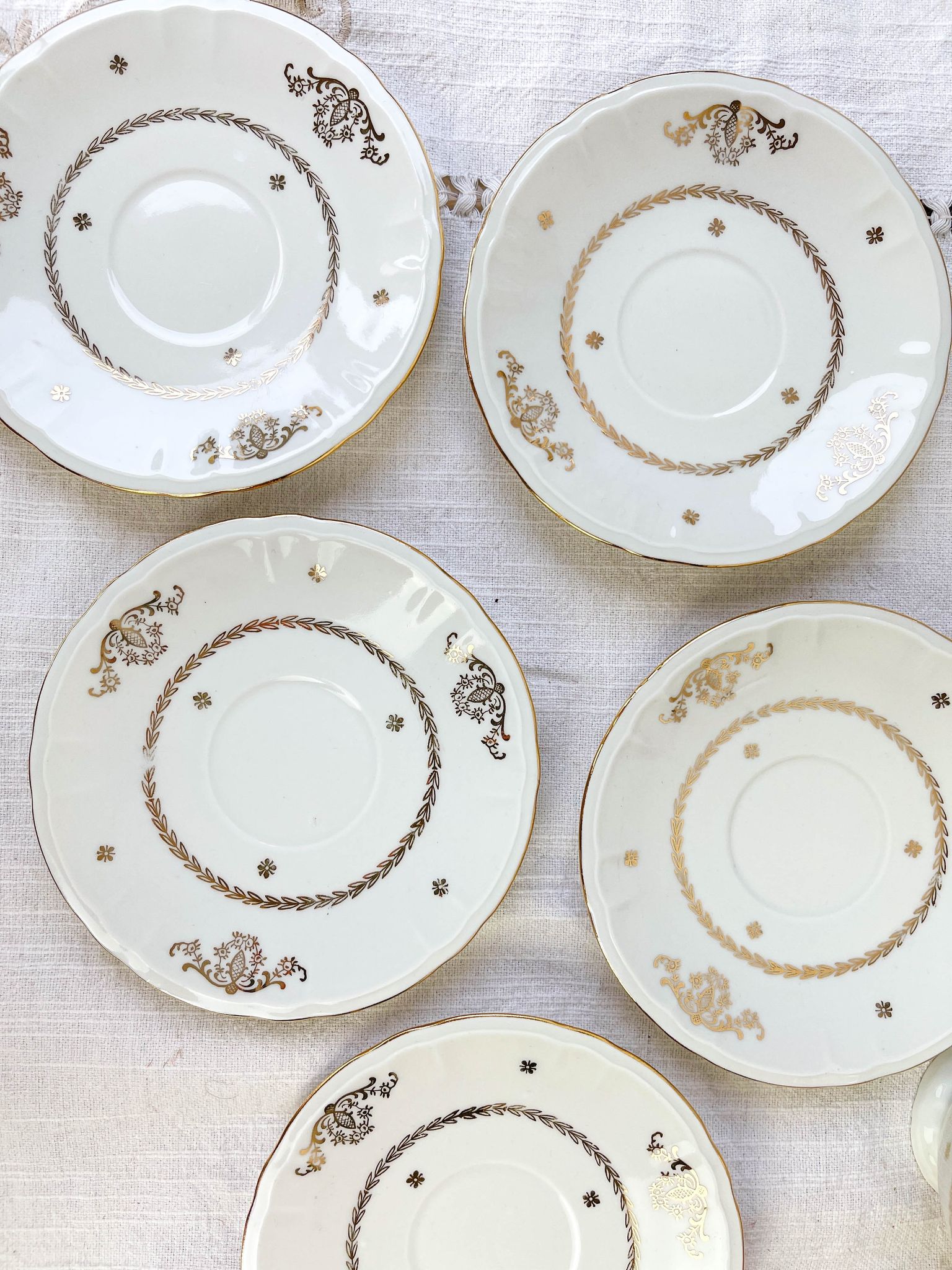 Vintage tea set in golden white porcelain CHAUVIGNY LIMOGES