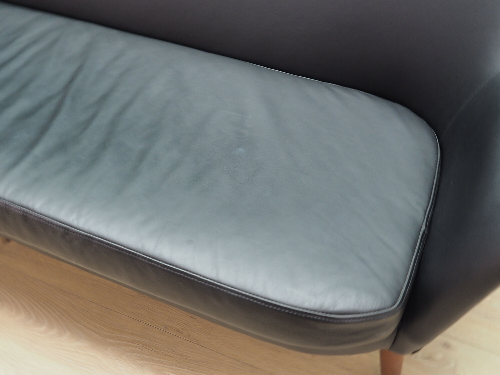 Sofa black leather, Danish design, 70's