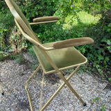 Set of 4 vintage folding armchairs in green velvet