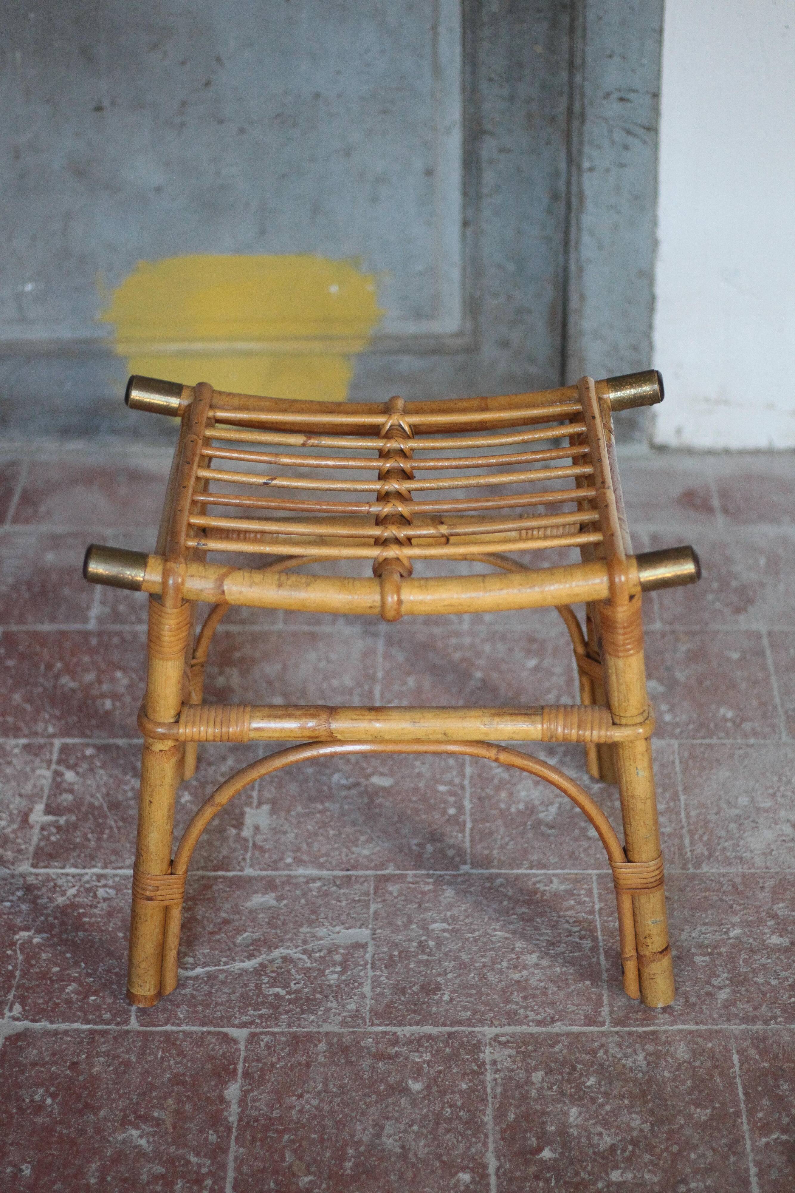 Vintage bamboo stool or bamboo luggage rack, ottoman