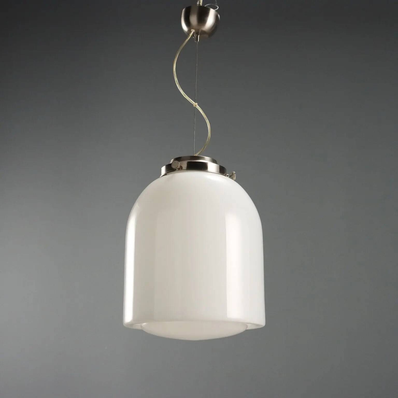 Vintage aluminium and white glass chandelier, design, Italy, 1970s.