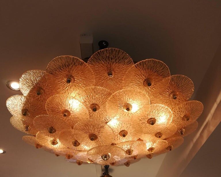 Large Murano gold glass disc ceiling light