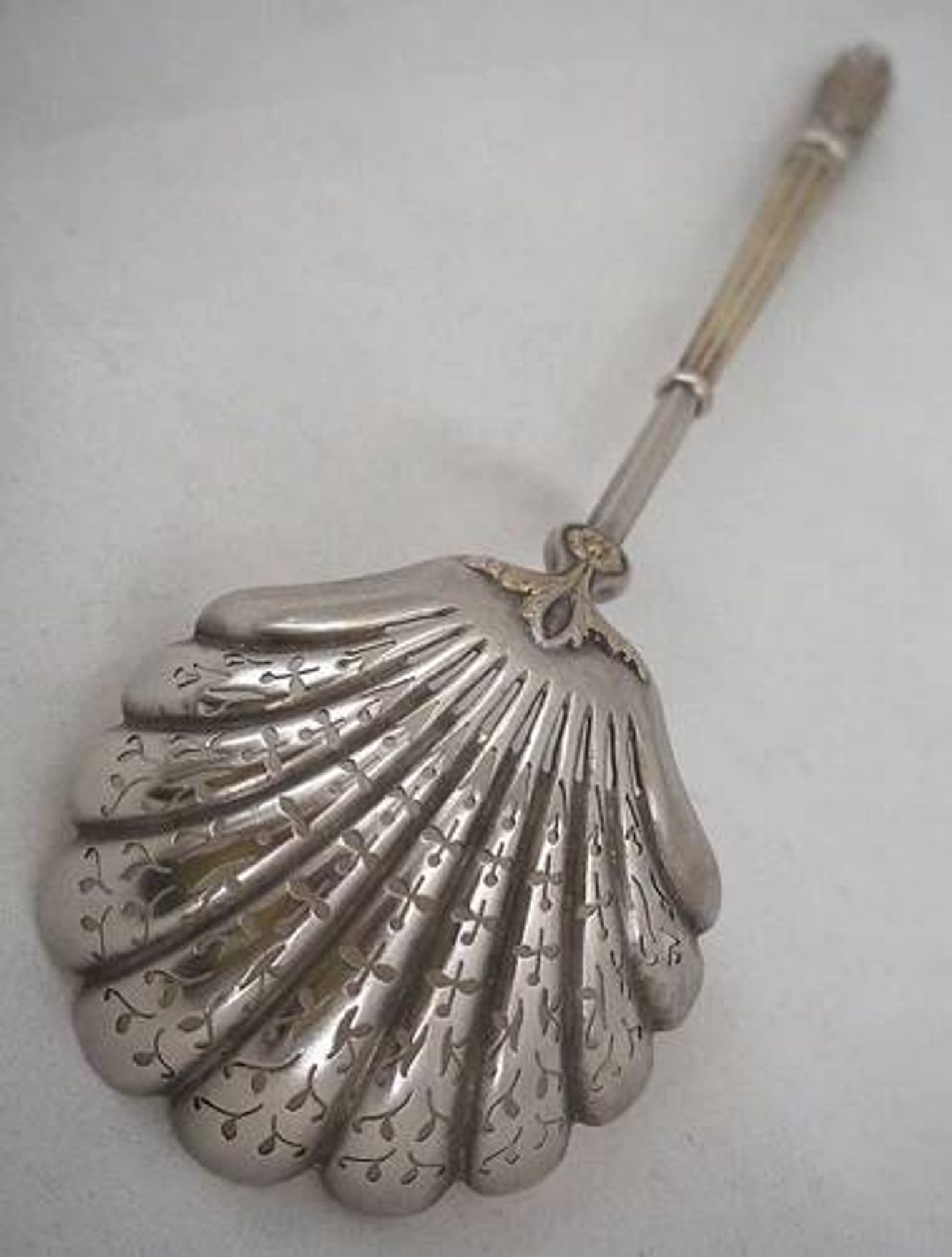 Puiforcat, sugar spoon, solid silver, Russian-style handle, vermeil.