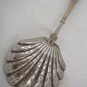 Puiforcat, sugar spoon, solid silver, Russian-style handle, vermeil.