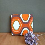 Dessous de plat orange marron et blanc formica vintage
