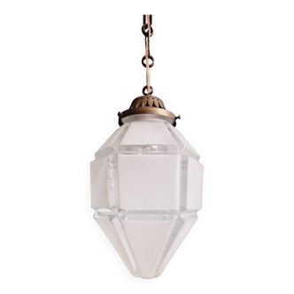 Art Deco pendant light in faceted satin glass, 1930s