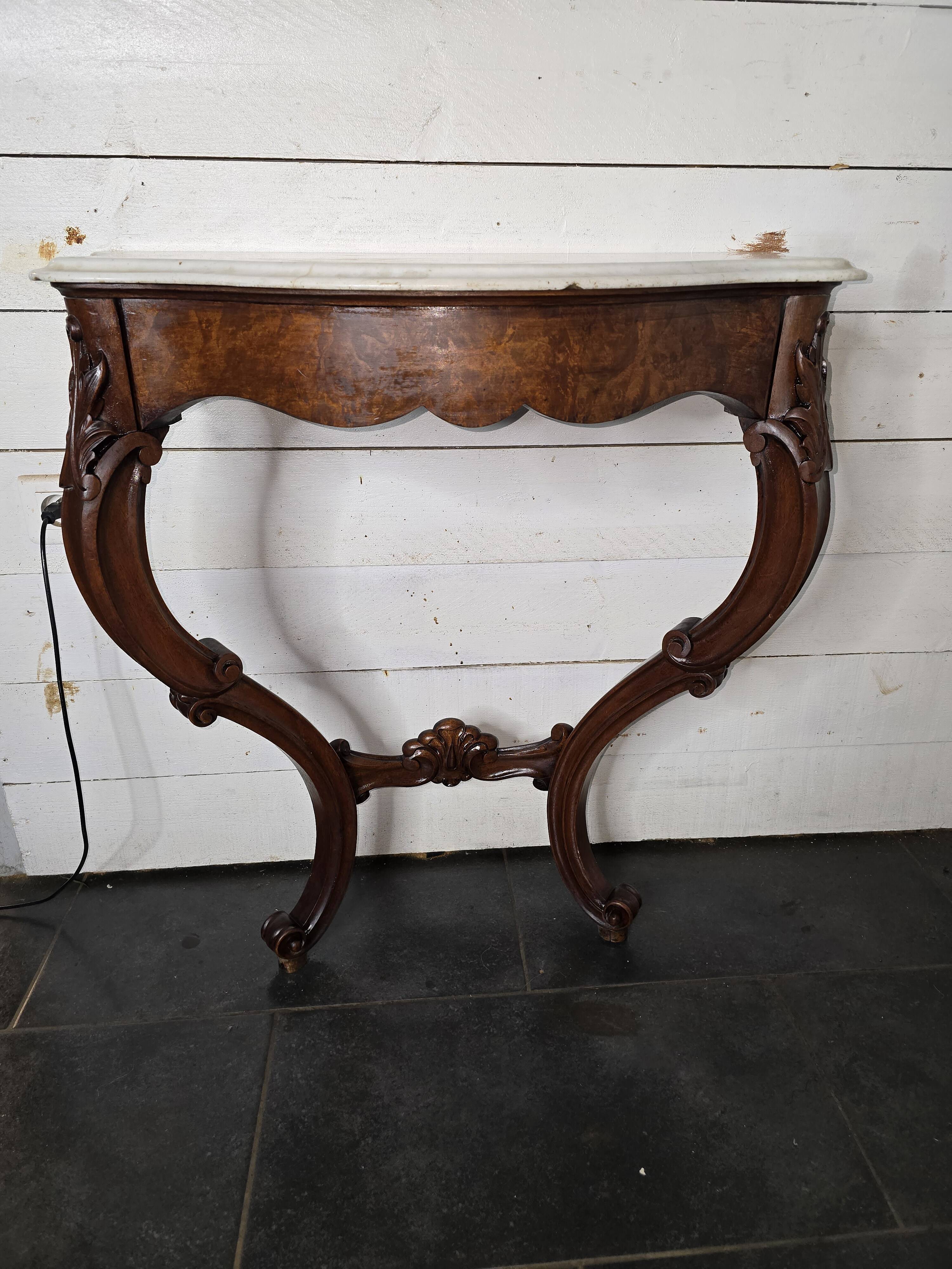 Antique Louis XV style curved console in walnut
