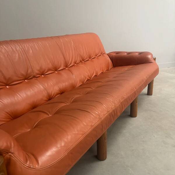 Brutalist, Brazilian style leather lounge sofa, 1960s