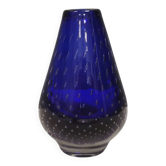 Cobalt blue art glass vase with ‘bubbles’ Norway 1960-70s