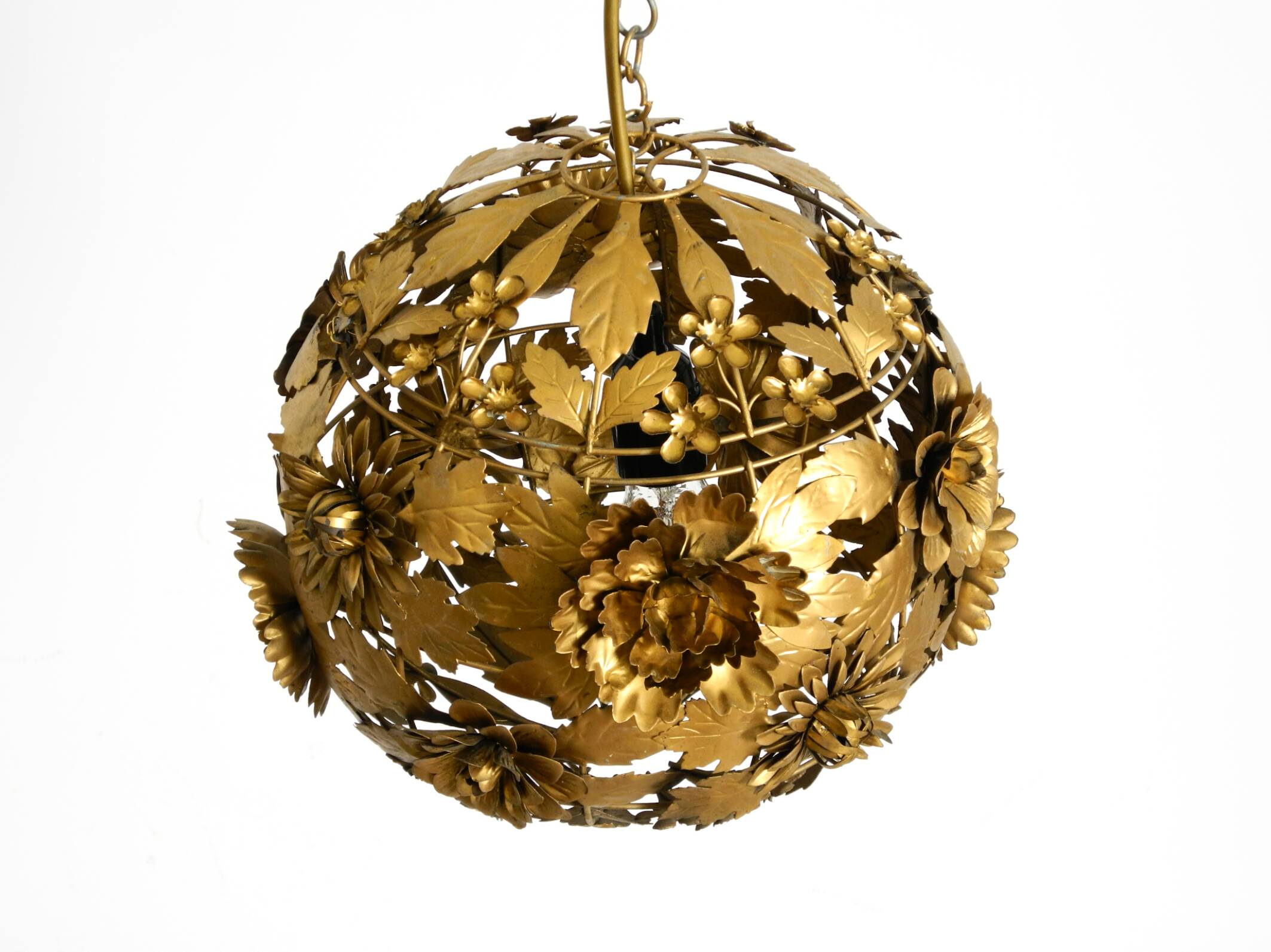 Beautiful floral-style spherical metal ceiling lamp, 1970s Regency design