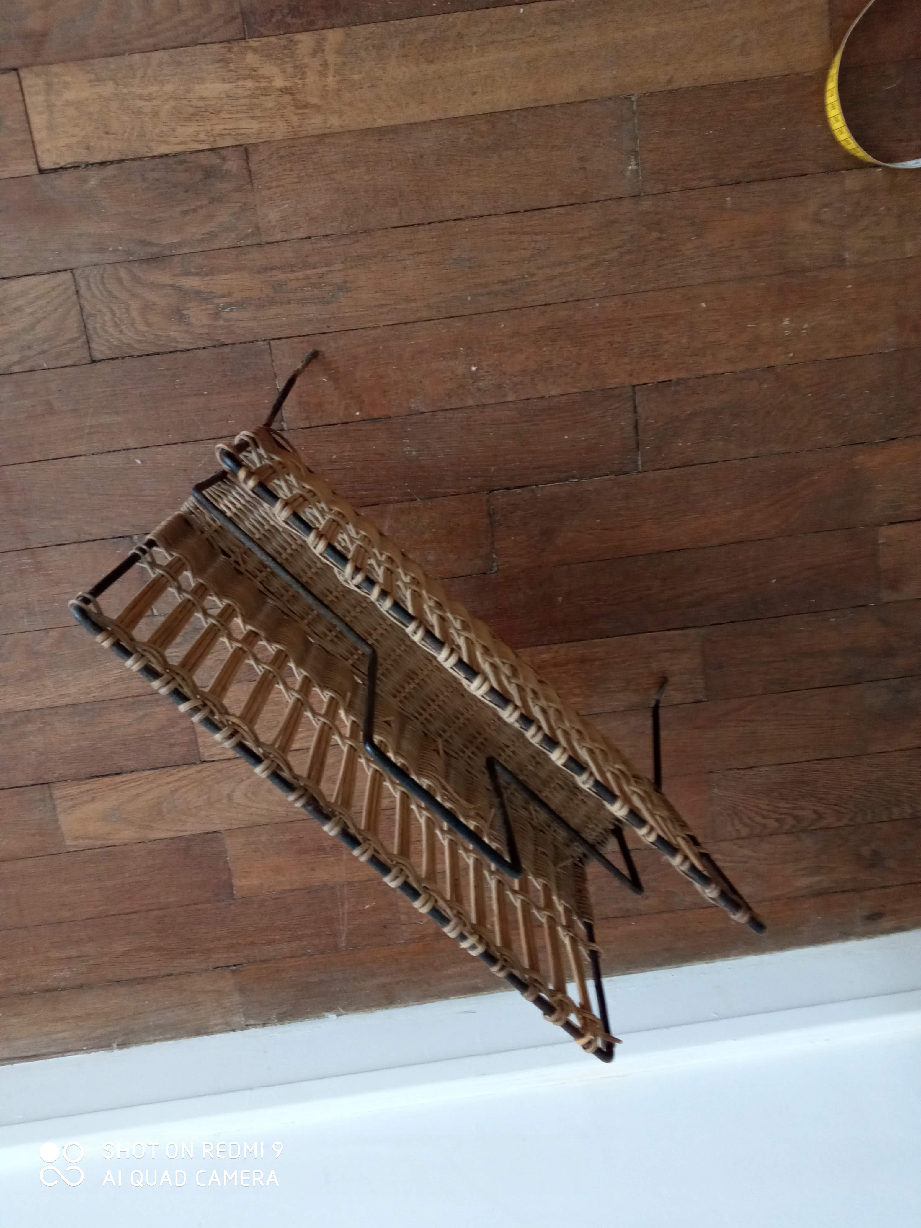 Metal magazine door and vintage rattan